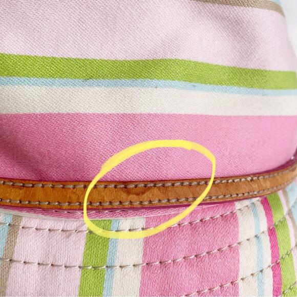Coach Pastel Stripe Bucket Hat With Thin Leather Hat Band M/L - Picture 7 of 8
